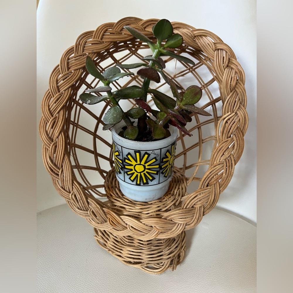 Vintage WICKER RATTAN Doll CHAIR DOLLHOUSE plant BOHO Display Stuffed Animal